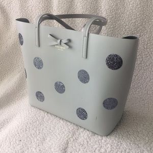 Kate Spade Dewey Street Little Len Tote in Blue Smoke with Glitter Polka Dots